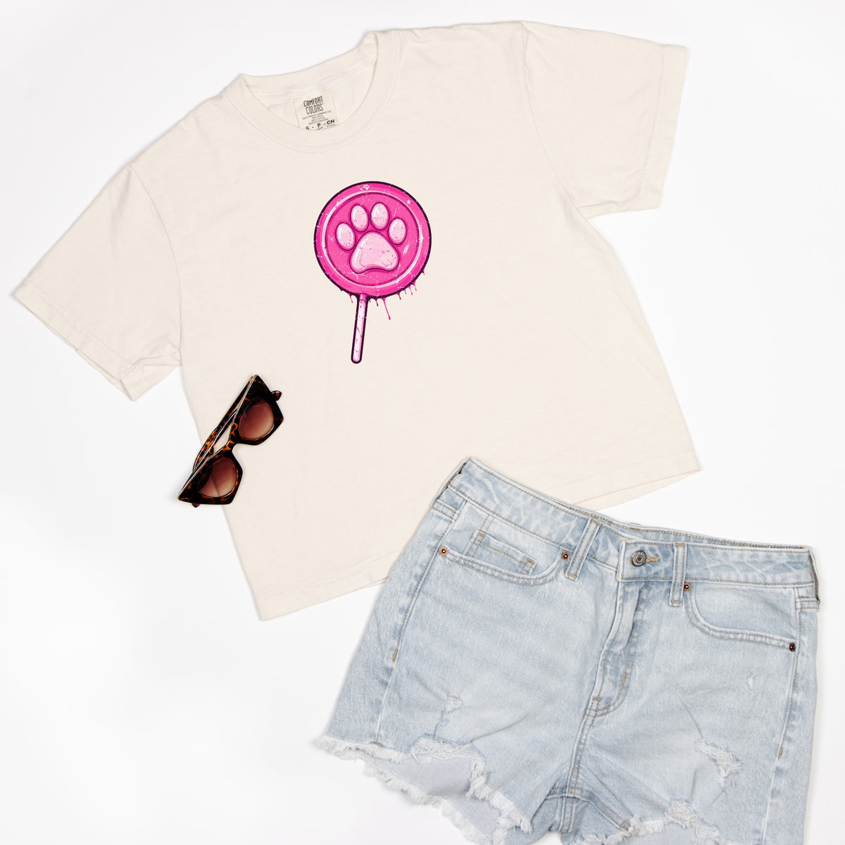 FIRST PRESS - HUMAN EDITION - WOMEN'S CROPPED BOXY TEE - "Lollipop Paw"