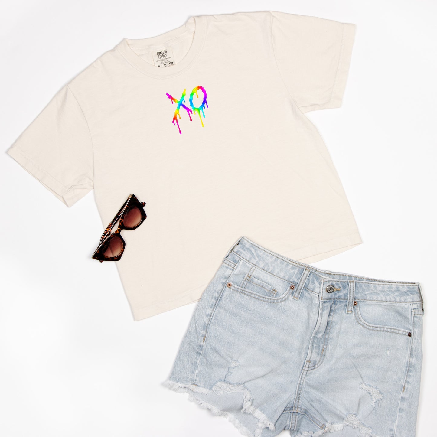 FIRST PRESS - HUMAN EDITION - WOMEN'S CROPPED BOXY TEE - "Neon XO"