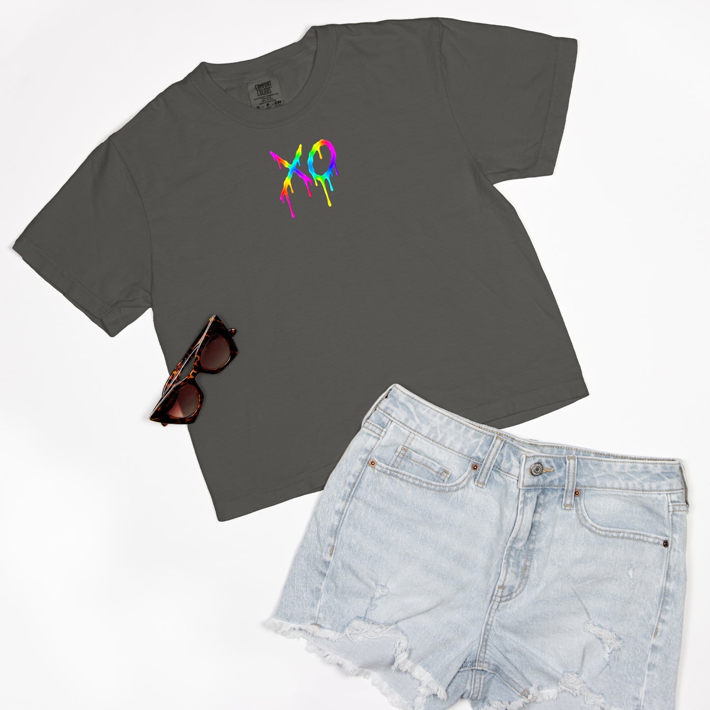 FIRST PRESS - HUMAN EDITION - WOMEN'S CROPPED BOXY TEE - "Neon XO"