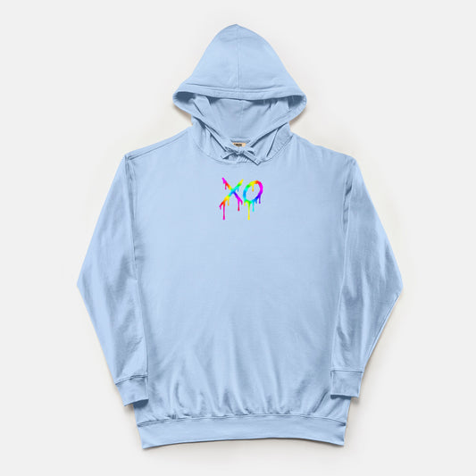 FIRST PRESS - HUMAN EDITION - UNISEX LIGHTWEIGHT HOODED SWEATSHIRT - "Neon XO"
