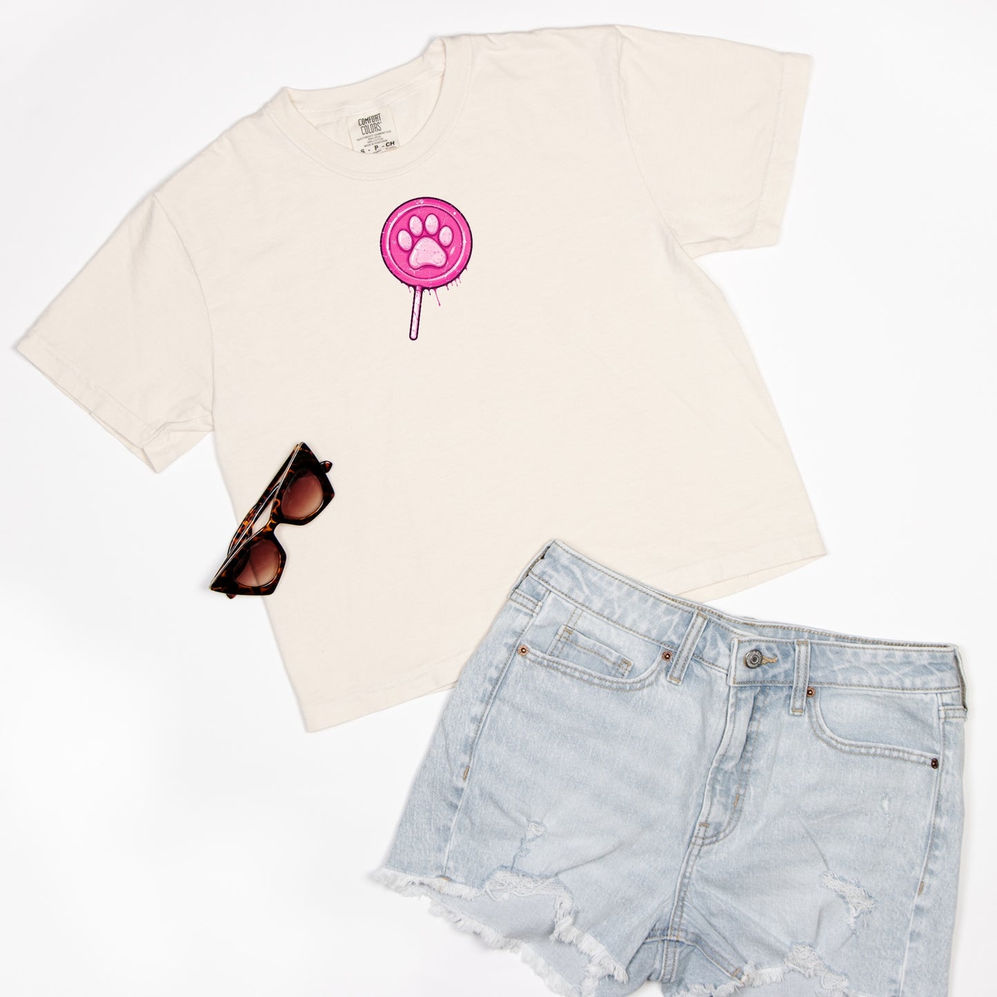 FIRST PRESS - HUMAN EDITION - WOMEN'S CROPPED BOXY TEE - "Lollipop Paw"