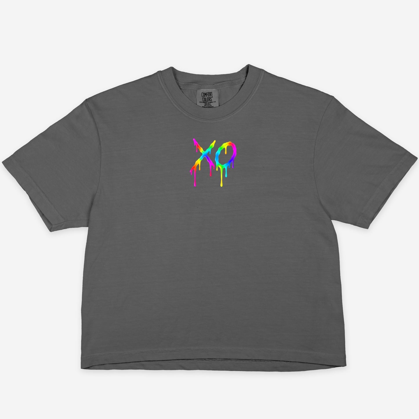 FIRST PRESS - HUMAN EDITION - WOMEN'S CROPPED BOXY TEE - "Neon XO"