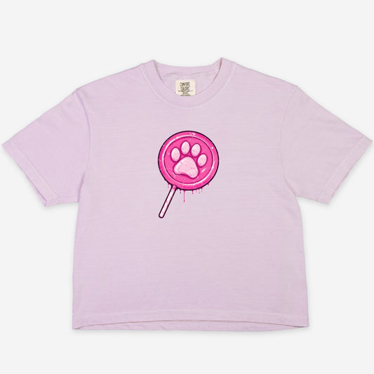 FIRST PRESS - HUMAN EDITION - WOMEN'S CROPPED BOXY TEE - "Lollipop Paw"
