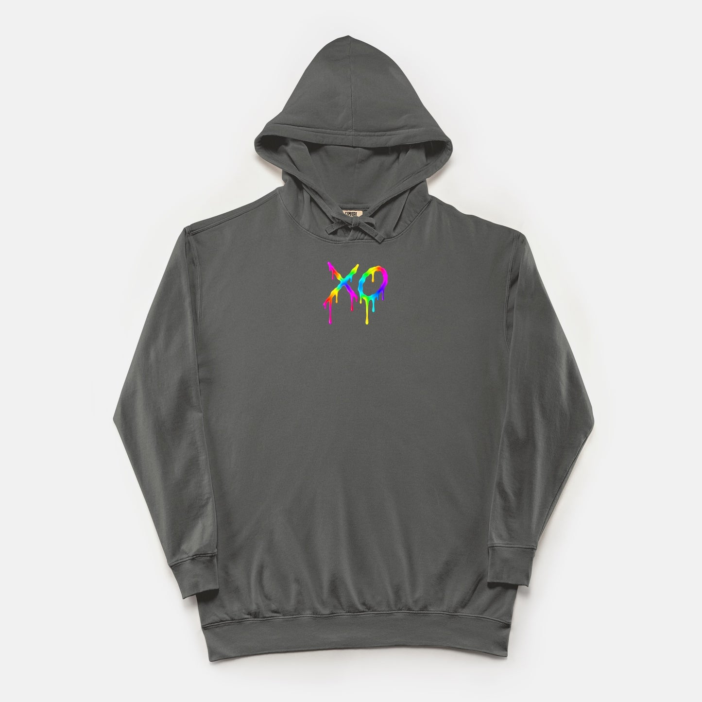 FIRST PRESS - HUMAN EDITION - UNISEX LIGHTWEIGHT HOODED SWEATSHIRT - "Neon XO"
