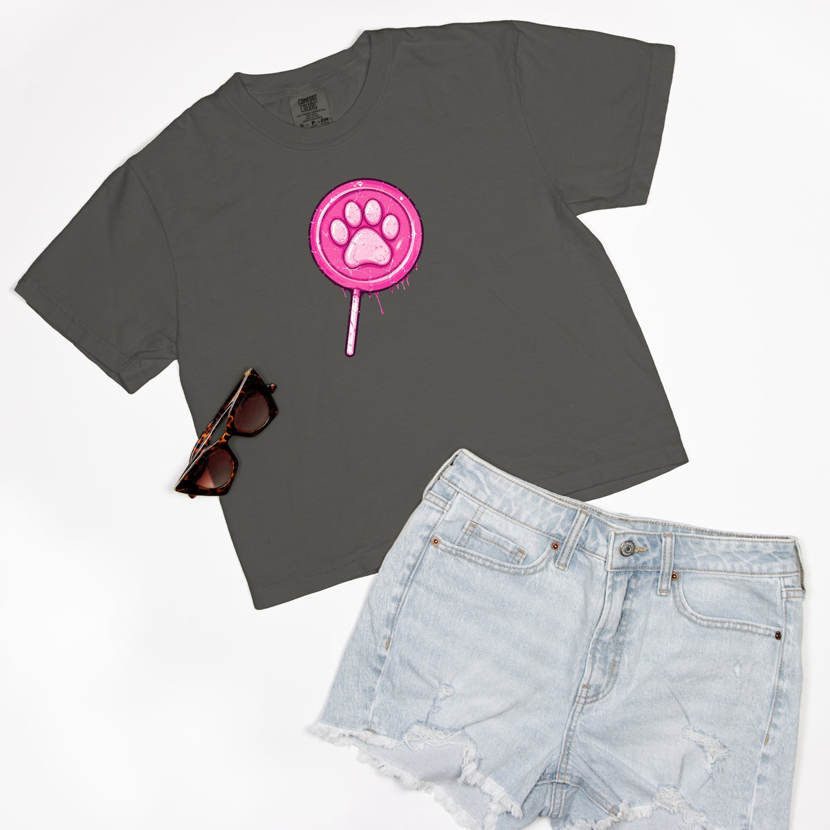 FIRST PRESS - HUMAN EDITION - WOMEN'S CROPPED BOXY TEE - "Lollipop Paw"