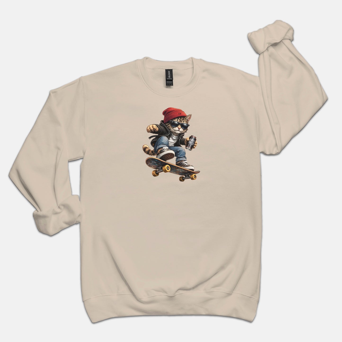 FIRST PRESS - HUMAN EDITION - UNISEX CREWNECK SWEATSHIRT - "Street Cat"