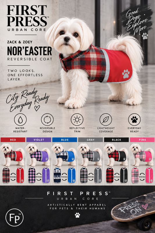 FIRST PRESS - PETS - URBAN CORE ADVENTURE COLLECTION - Nor'Easter Reversible Coat by Zack & Zoey