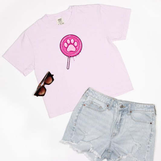 FIRST PRESS - HUMAN EDITION - WOMEN'S CROPPED BOXY TEE - "Lollipop Paw"