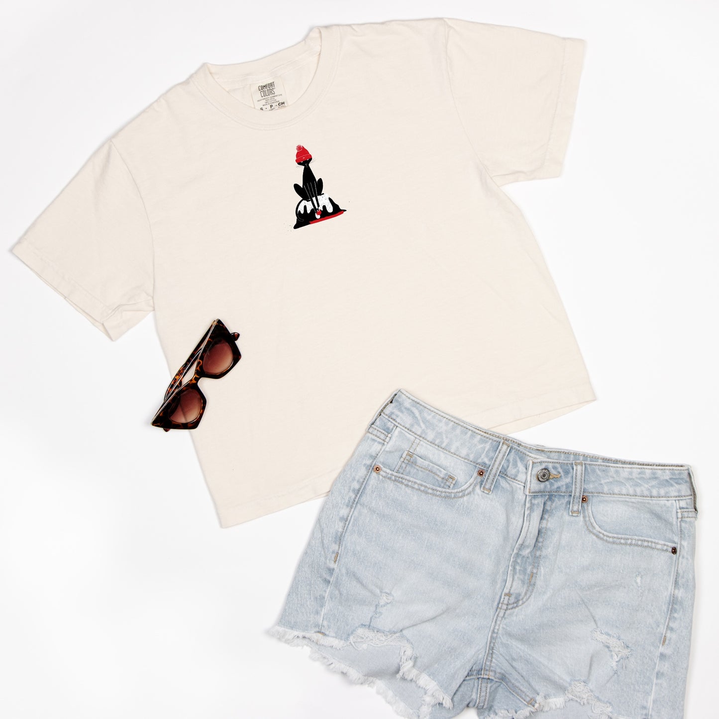 FIRST PRESS - HUMAN EDITION - WOMEN'S CROPPED BOXY TEE - "Melt Cat"