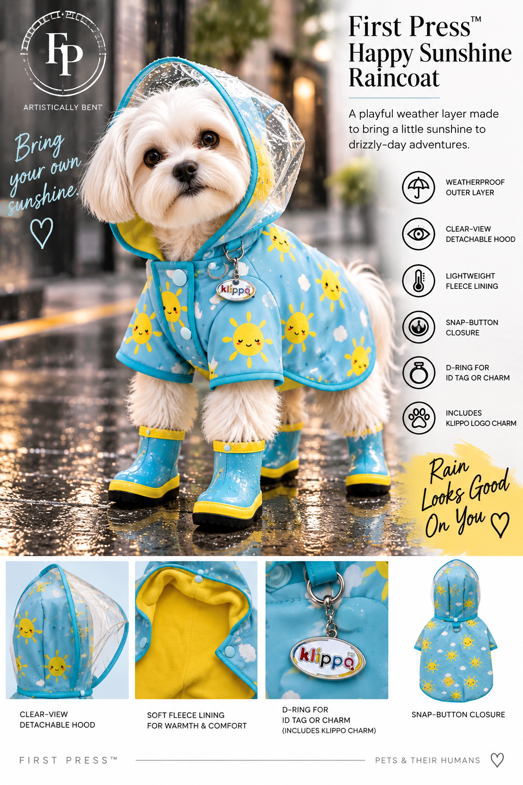 FIRST PRESS - PETS - URBAN CORE ADVENTURE COLLECTION - First Press™ Happy Sunshine Clear View Raincoat