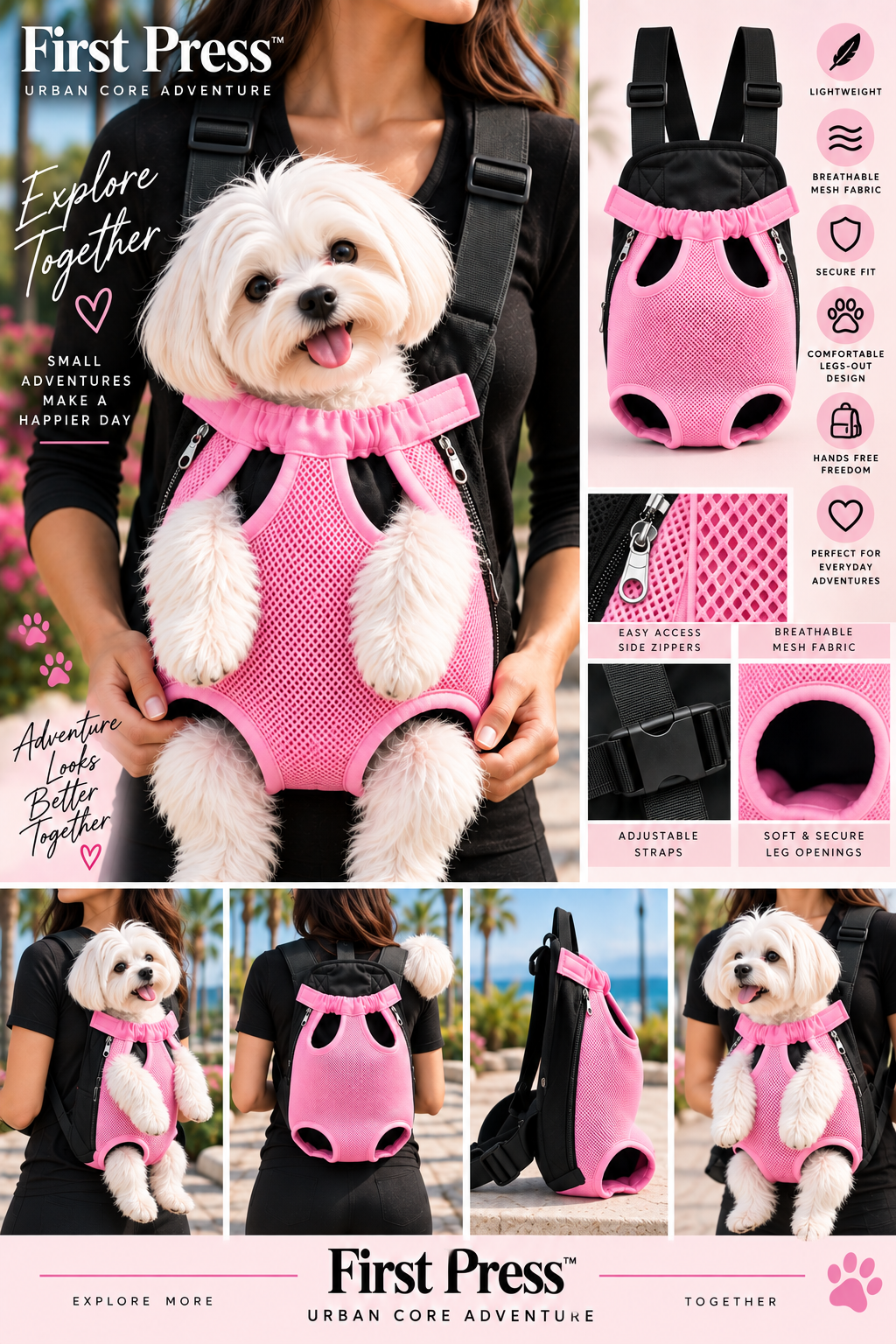 FIRST PRESS - PETS - URBAN CORE ADVENTURE COLLECTION - First Press™ Urban Core Adventure Carrier Pink