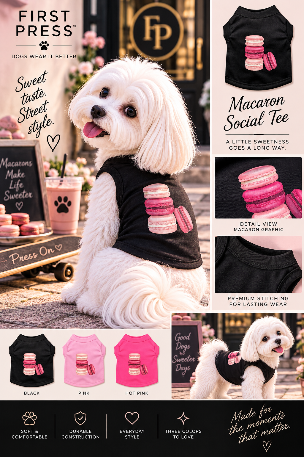 FIRST PRESS - PETS - STREET ESSENTIALS TEES + COLLARS - First Press™ Macaron Social Tee