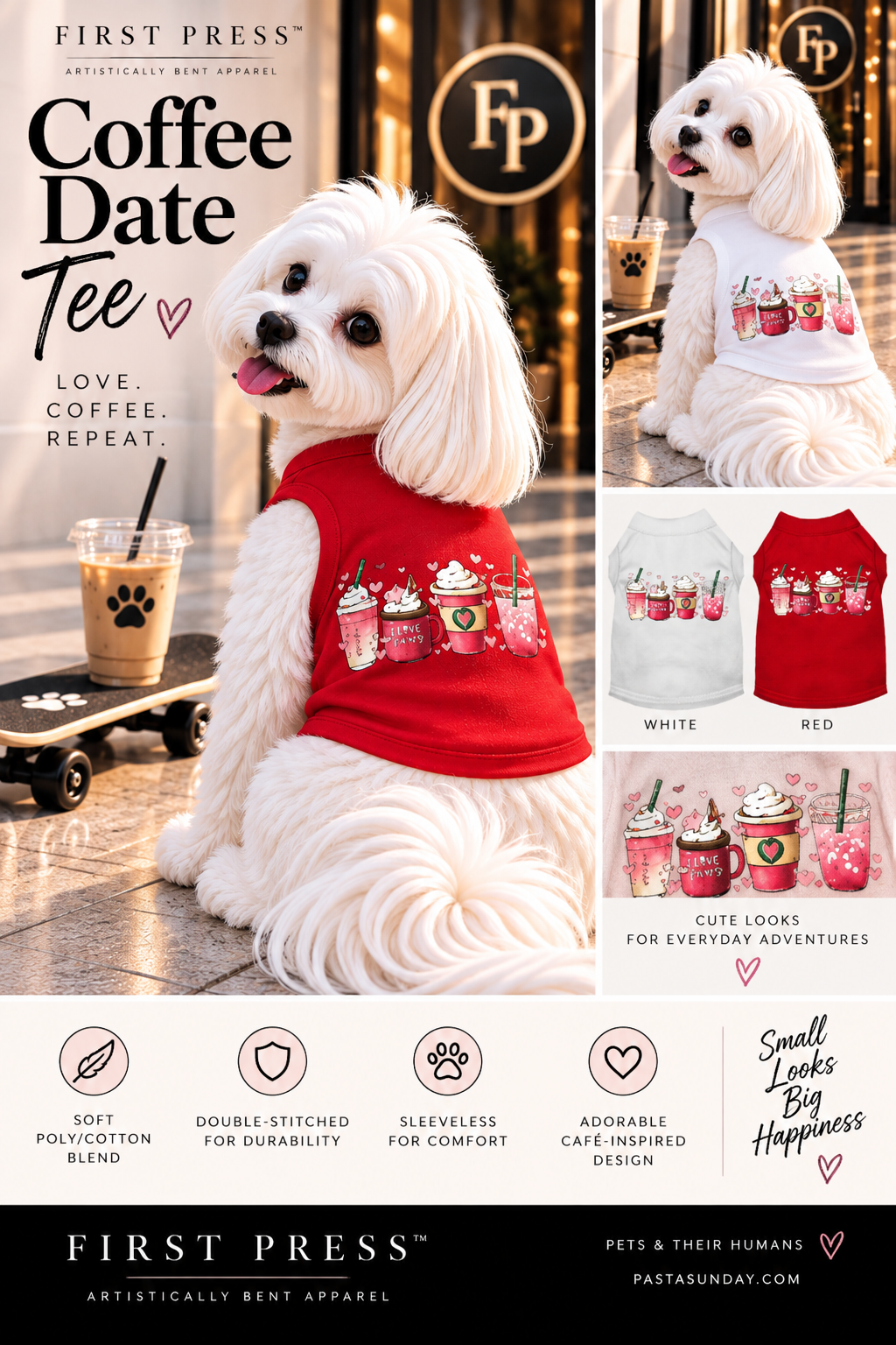FIRST PRESS - PETS - STREET ESSENTIALS TEES + COLLARS - First Press™ Coffee Date Tee - Pack Of: 1 | Style: Tee