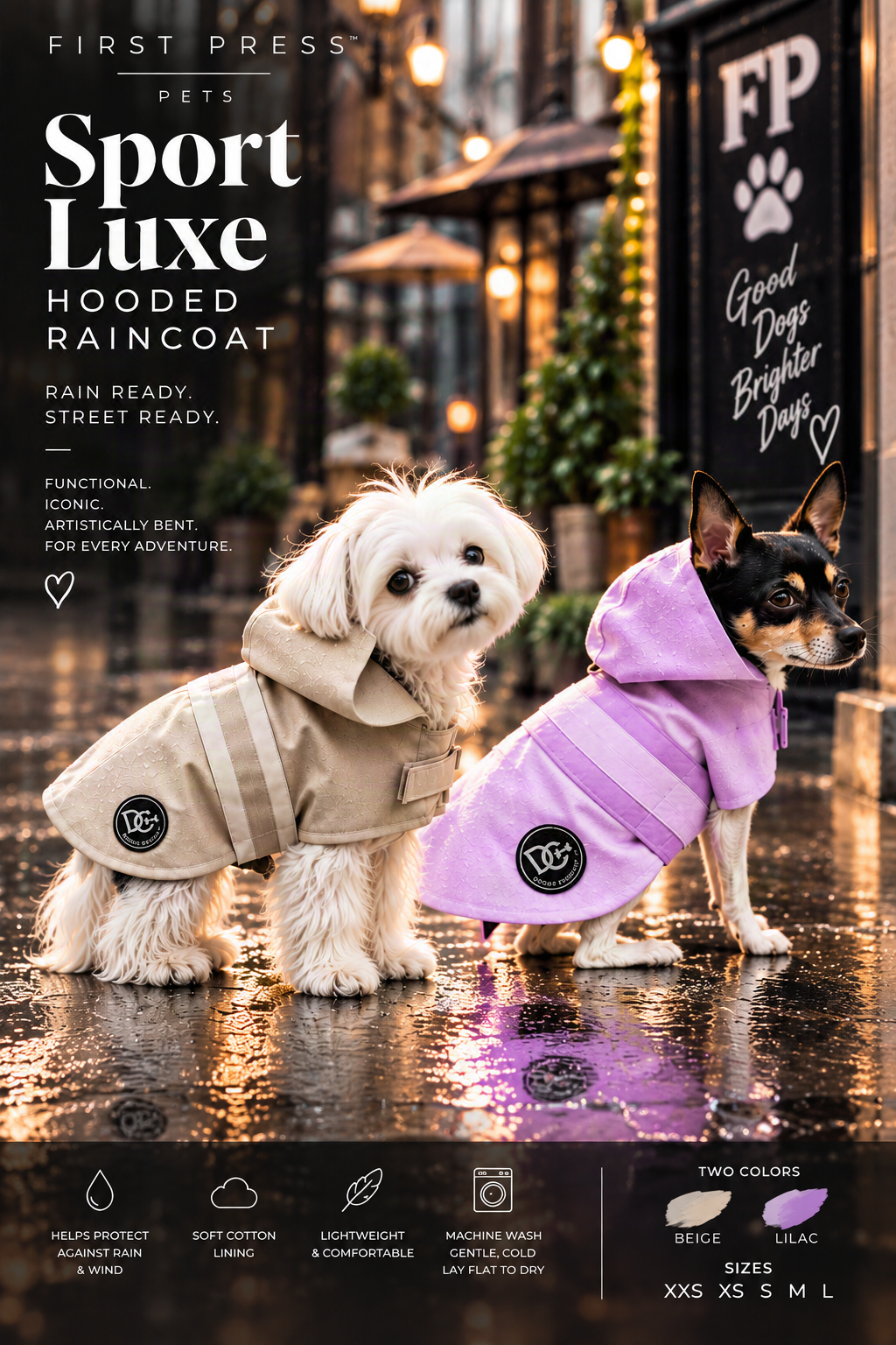 FIRST PRESS - PETS - URBAN CORE ADVENTURE COLLECTION - Sport Luxe Hooded Raincoat