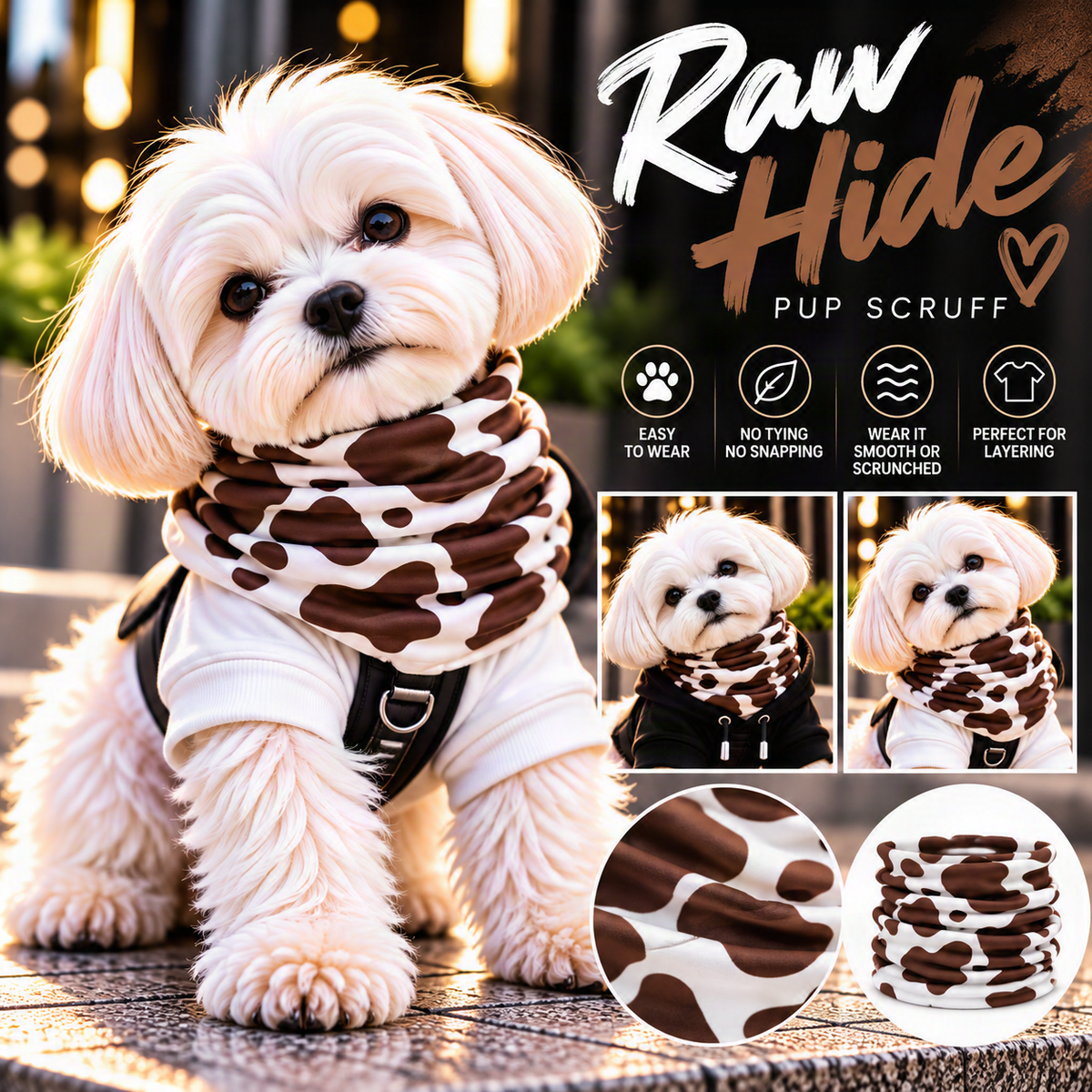 FIRST PRESS - PETS - BANDANAS & SCRUFFS - Raw Hide Pup Scruff