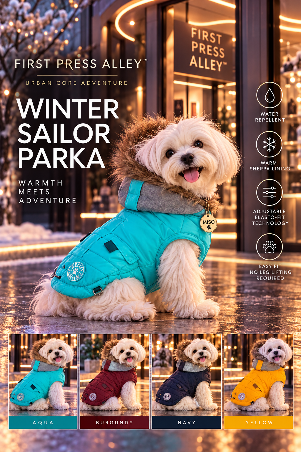 FIRST PRESS - PETS - URBAN CORE ADVENTURE COLLECTION - Winter Sailor Parka | Water-Repellent Dog Coat