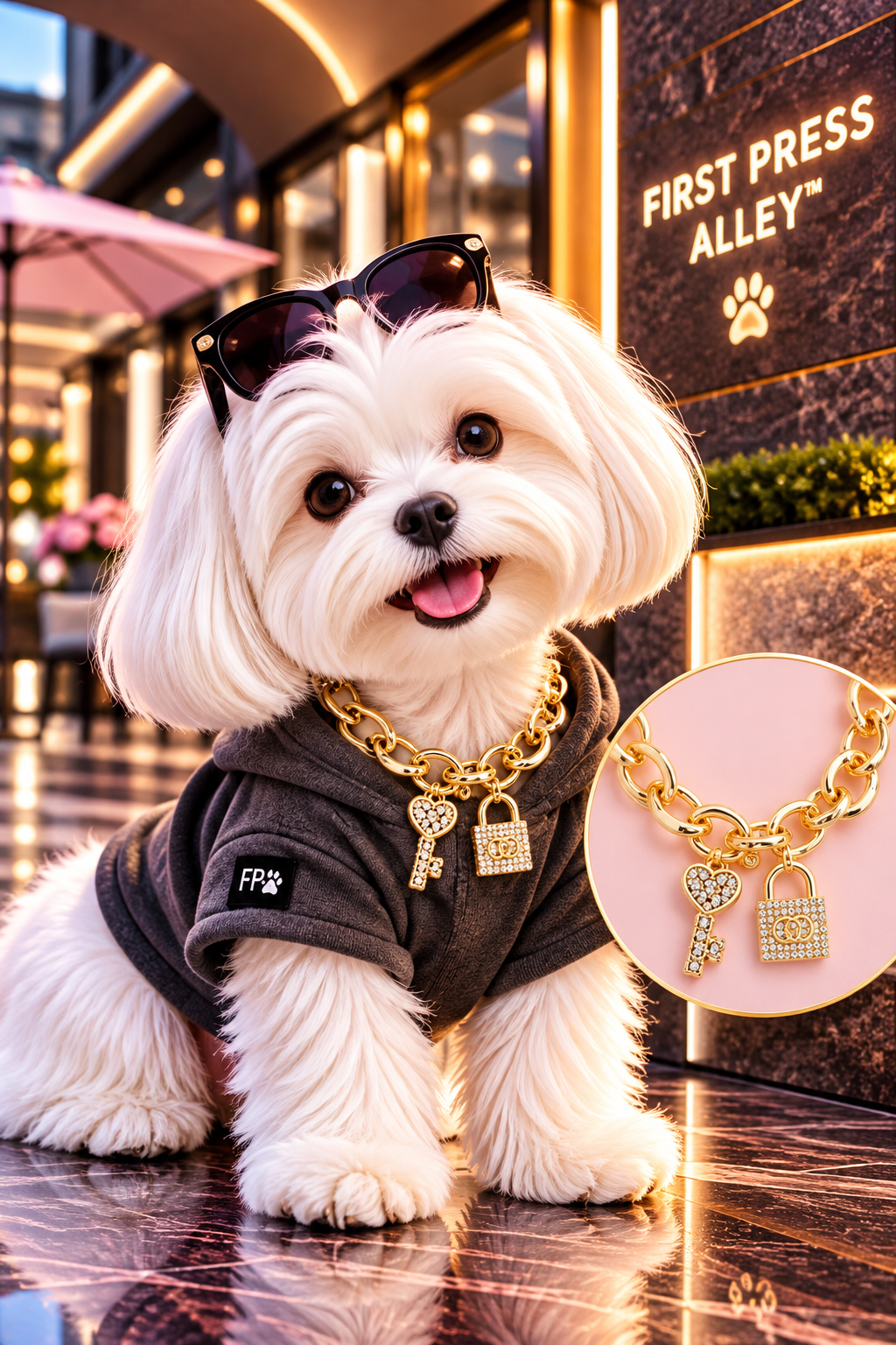 FIRST PRESS - PETS - URBAN NECKLACES & CHARMS - Lock & Key Gold-Tone Dog Necklace
