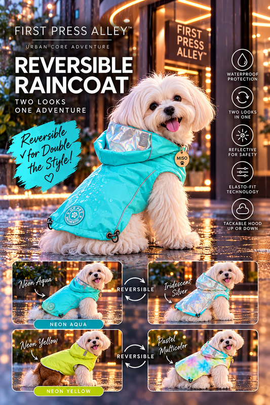 FIRST PRESS - PETS - URBAN CORE ADVENTURE COLLECTION - Reversible Raincoat | Waterproof Dog Jacket