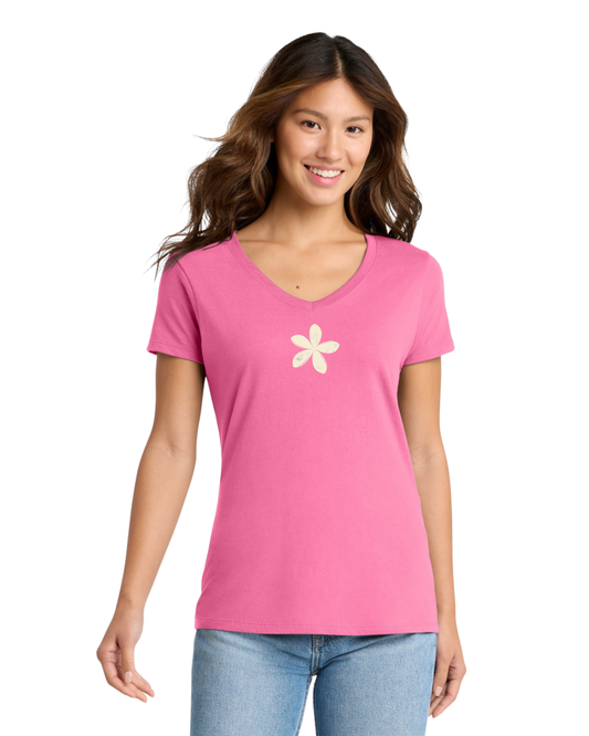 FIRST PRESS - HUMAN EDITION - WOMEN'S V-NECK TEE - "Ghost Flower"