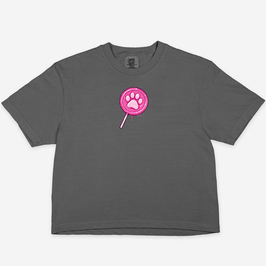 FIRST PRESS - HUMAN EDITION - WOMEN'S CROPPED BOXY TEE - "Lollipop Paw"