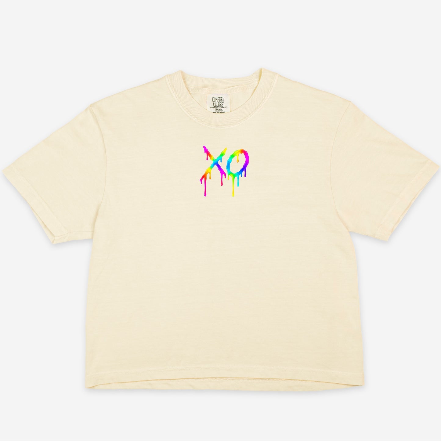 FIRST PRESS - HUMAN EDITION - WOMEN'S CROPPED BOXY TEE - "Neon XO"