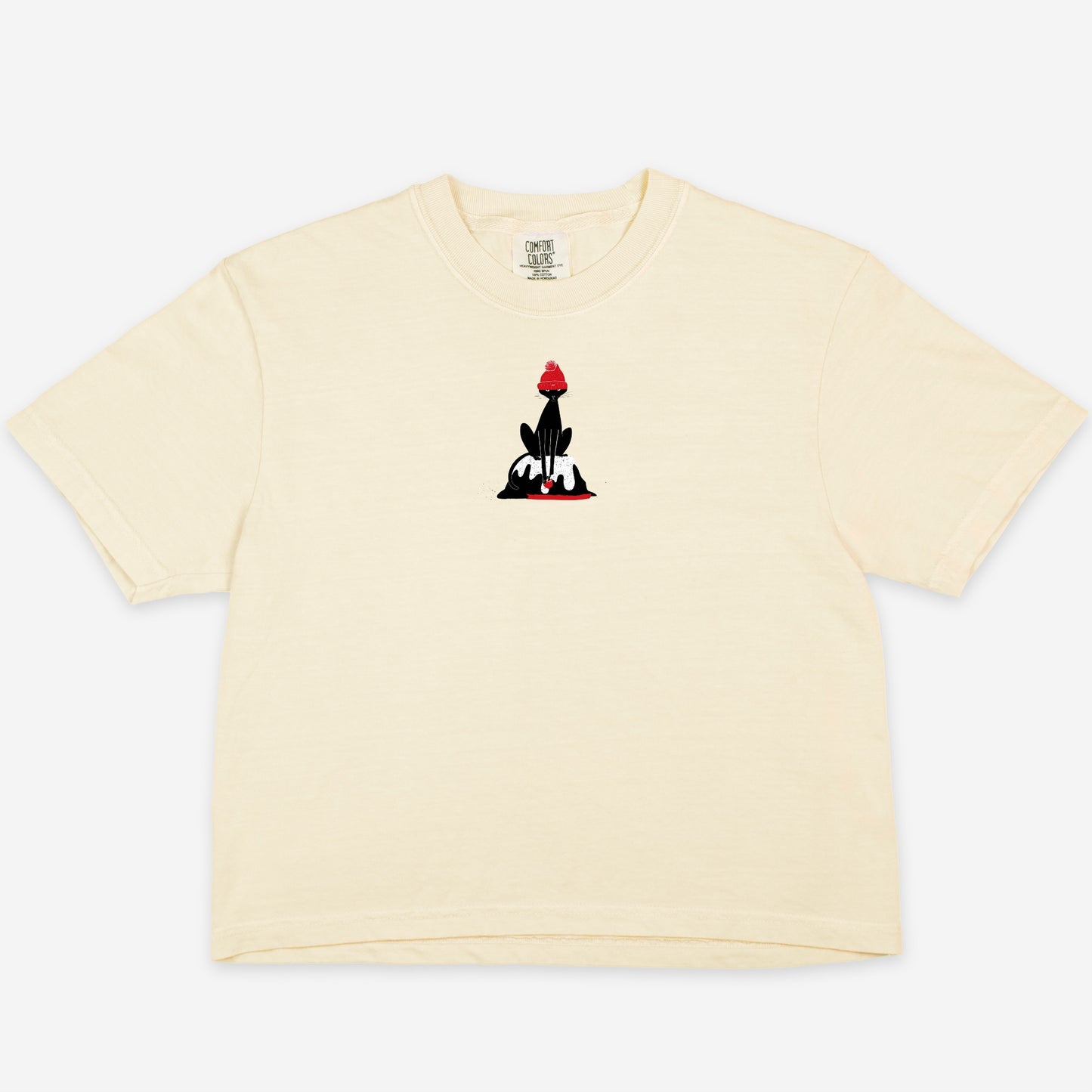 FIRST PRESS - HUMAN EDITION - WOMEN'S CROPPED BOXY TEE - "Melt Cat"